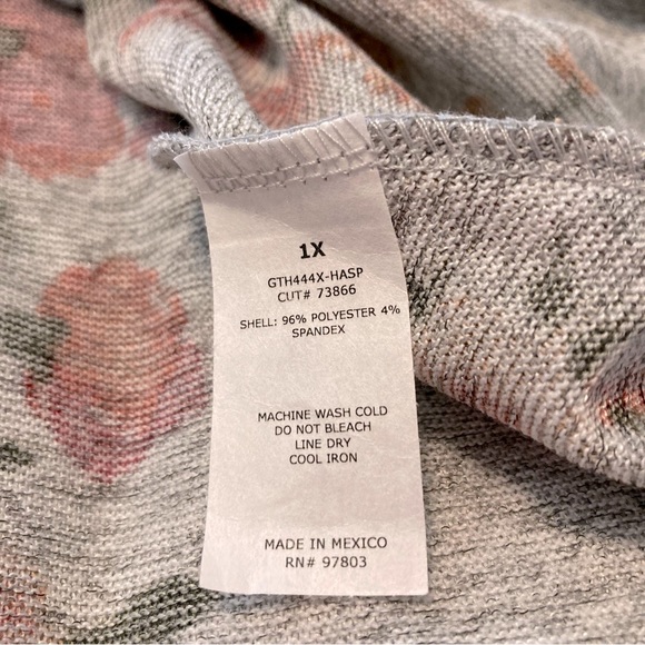 Green Envelope Scoop Neckline 3/4 Sleeve Floral Print Sharkbite  Hem Tunic Sz 1X - Picture 7 of 7